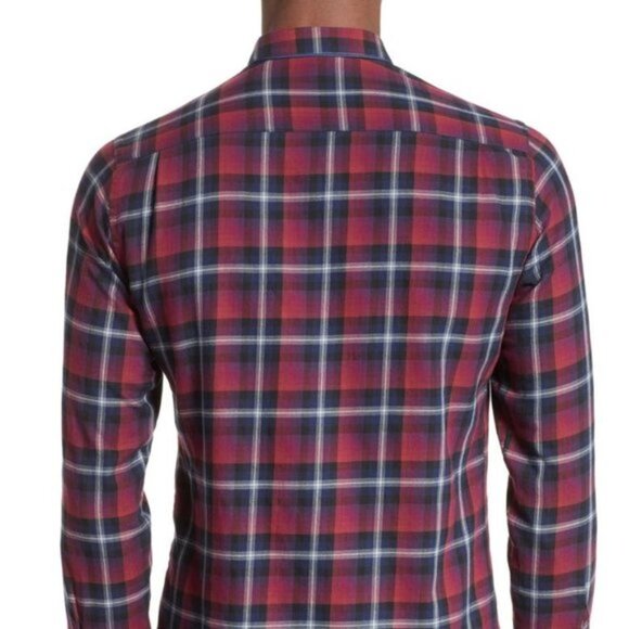 Men's The Kooples Contrast Piping Plaid Sport Shirt - Picture 2 of 6